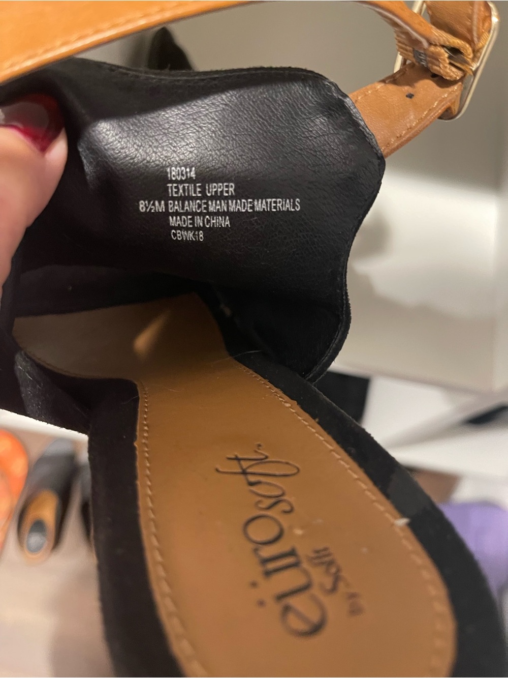 Black Suede Open-Toe Block Heel Sandals with Tan Slingback - Picture 6 of 6